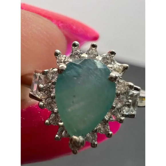 Grandidierite halo ring in platinum over sterling silver size 5 - Picture 11 of 11